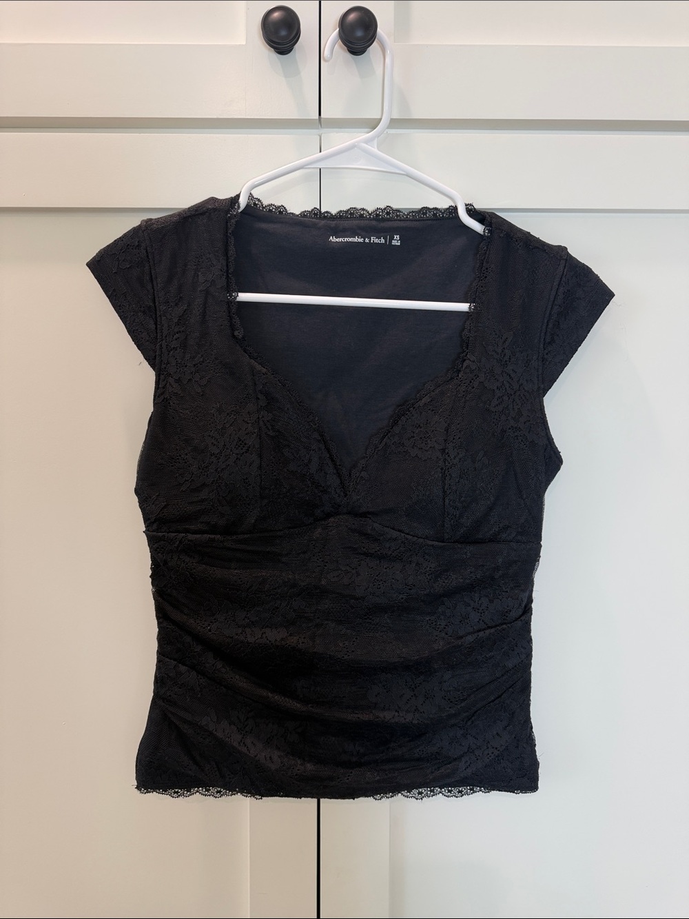 Abercrombie & Fitch Black Lace Cap Sleeve V-Neck Top